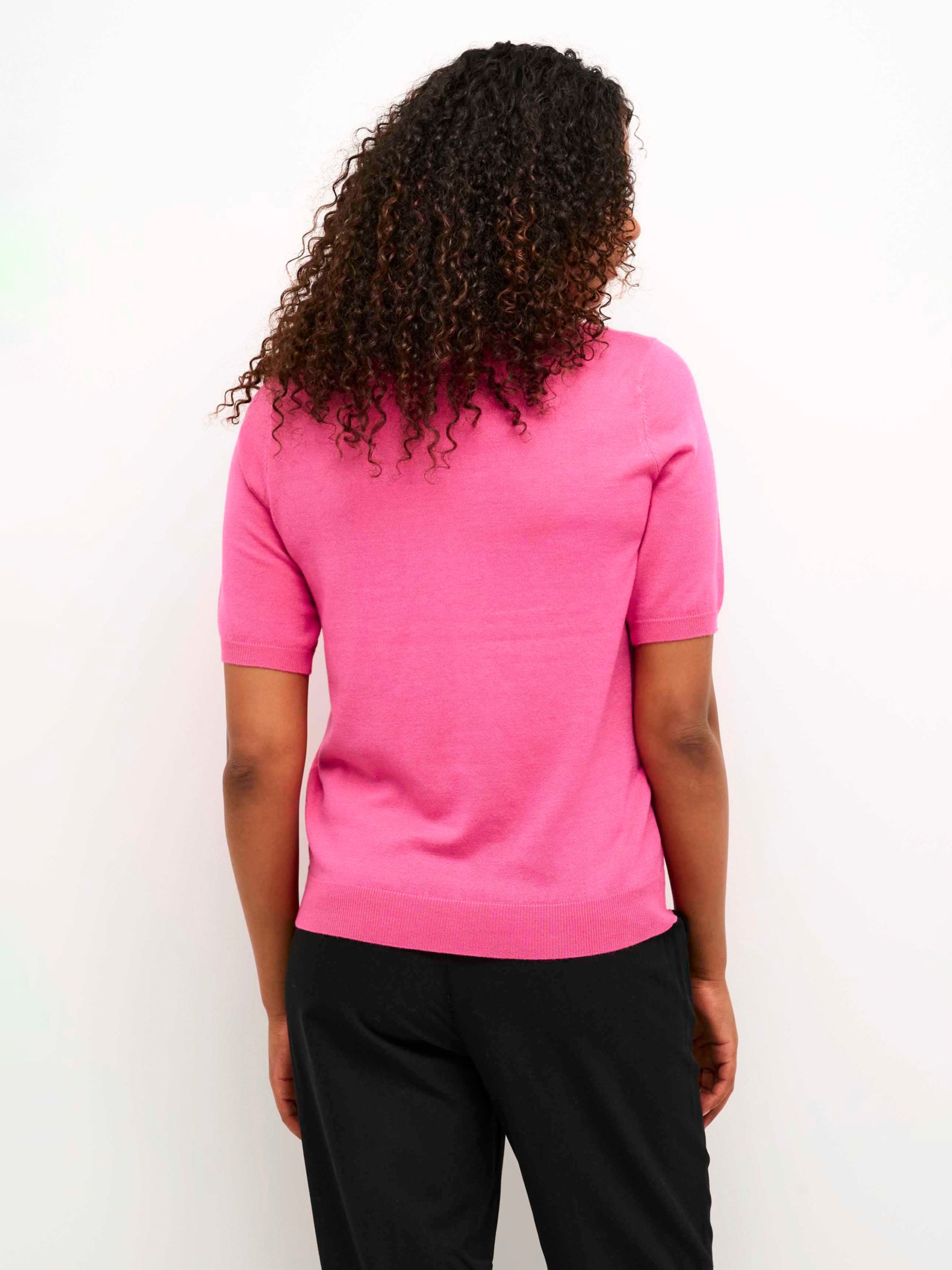 KAFFE Lizza Short Sleeve Knitted Top, Shocking Pink at John Lewis ...