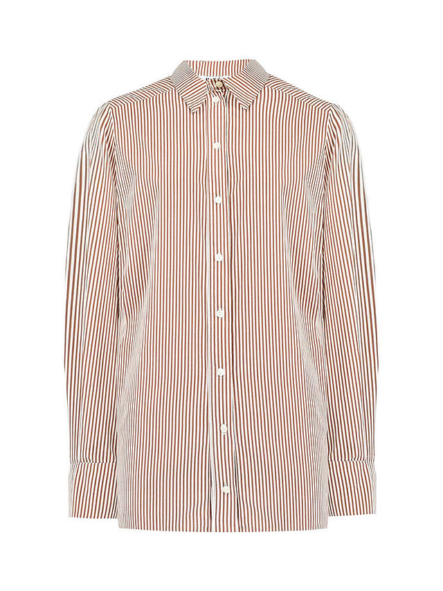 Ro&Zo Petite Pinstripe Cotton Poplin Shirt, Brown