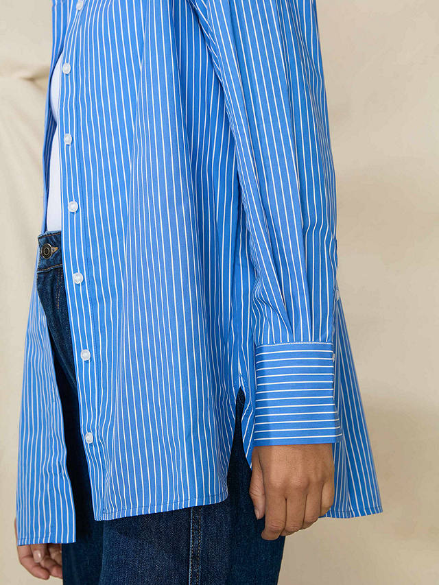 Ro&Zo Pinstripe Cotton Poplin Shirt, Blue