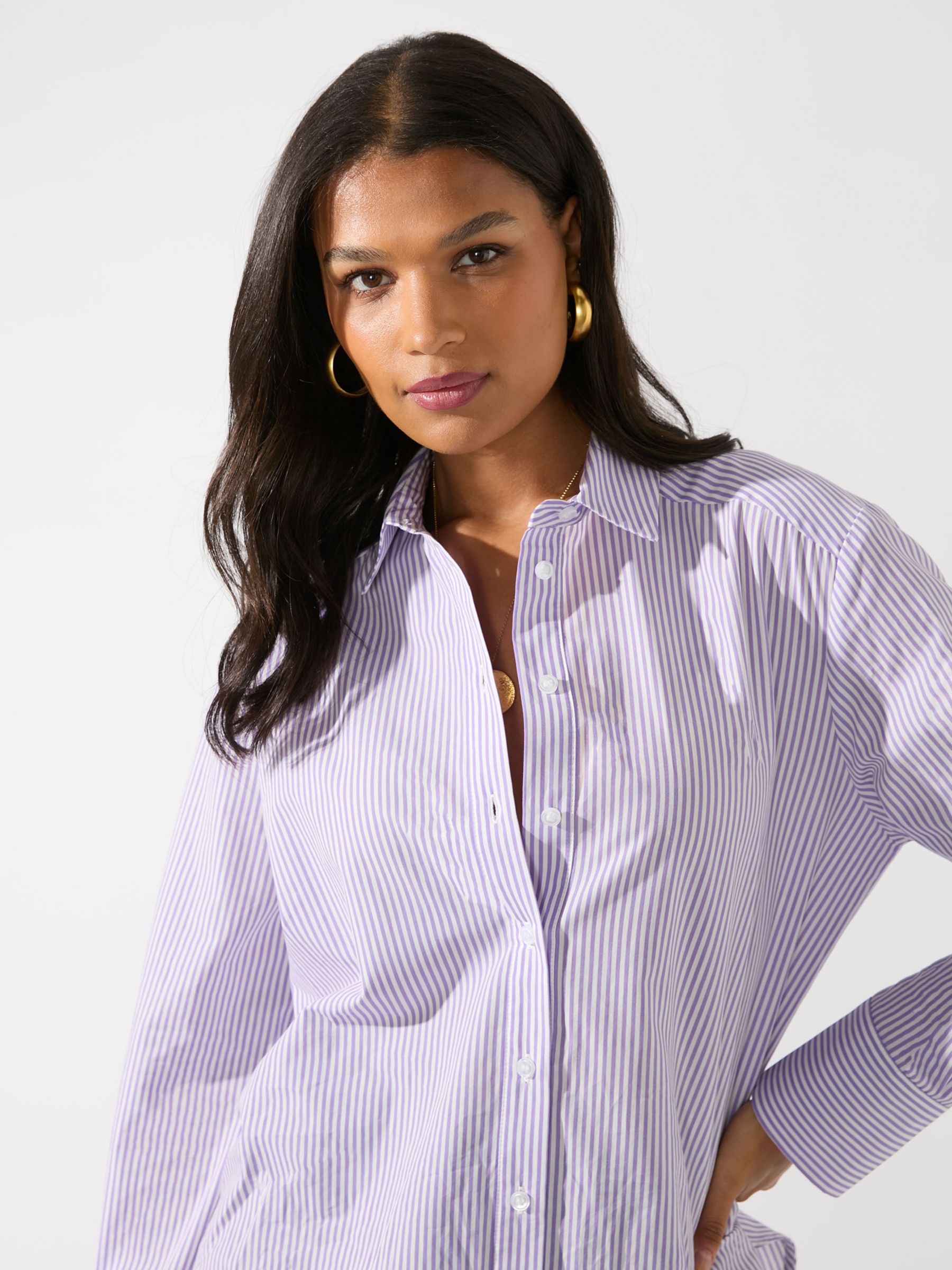 Ro&Zo Petite Pinstripe Cotton Poplin Shirt, Purple at John Lewis & Partners