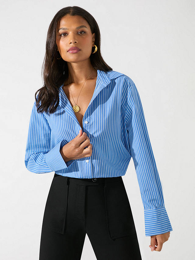 Ro&Zo Petite Pinstripe Cotton Poplin Shirt, Blue