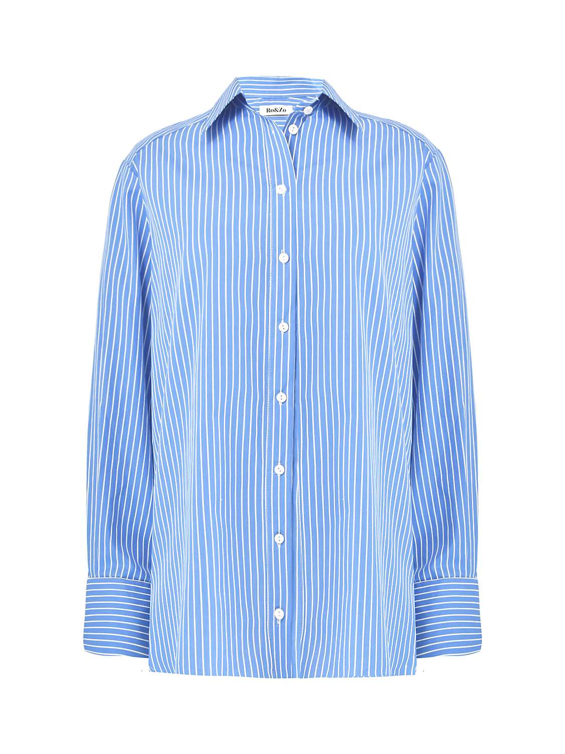 Ro&Zo Petite Pinstripe Cotton Poplin Shirt, Blue at John Lewis & Partners