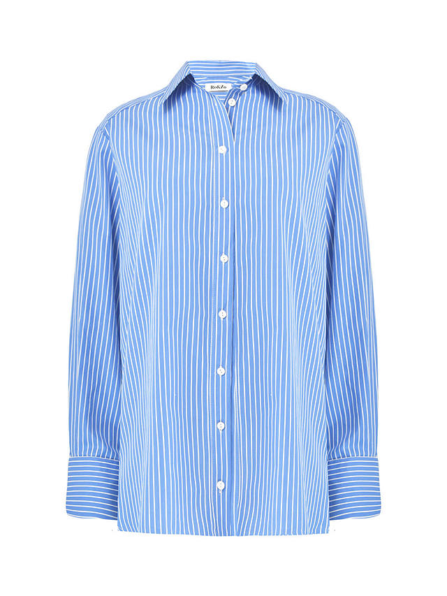 Ro&Zo Petite Pinstripe Cotton Poplin Shirt, Blue