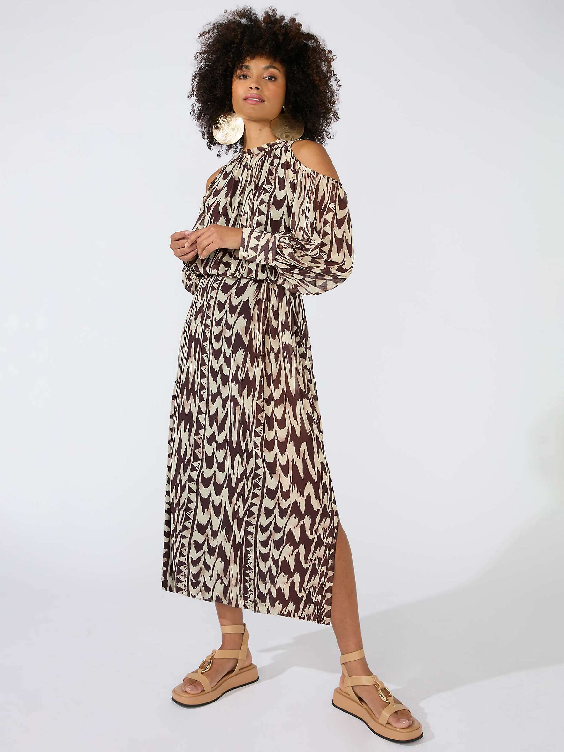 Buy Ro&Zo Chiffon Midi Skirt, Brown Online at johnlewis.com