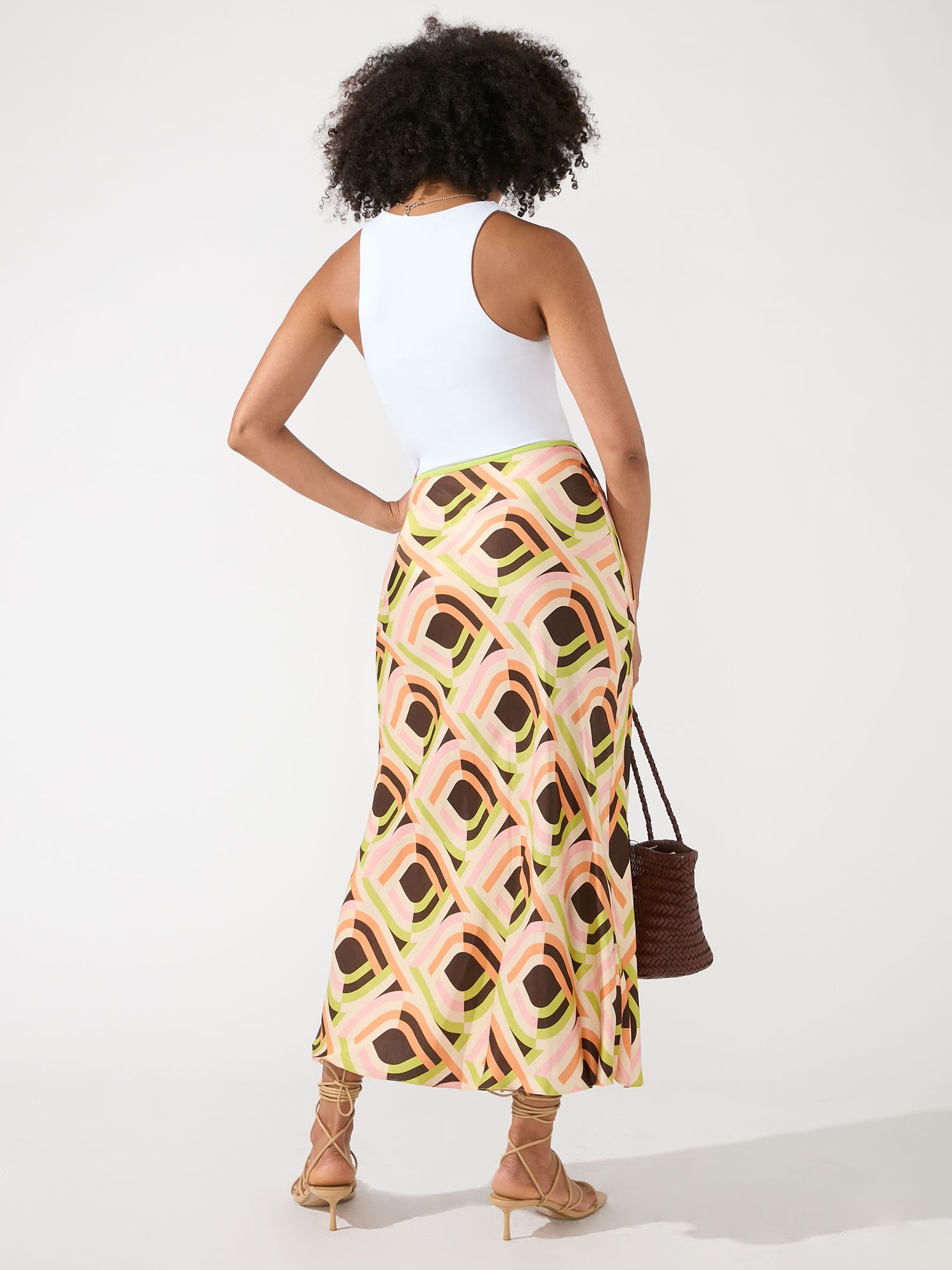 Buy Ro&Zo Graphic Geometric Print Bias Cut Midi Skirt, Black/Multi Online at johnlewis.com