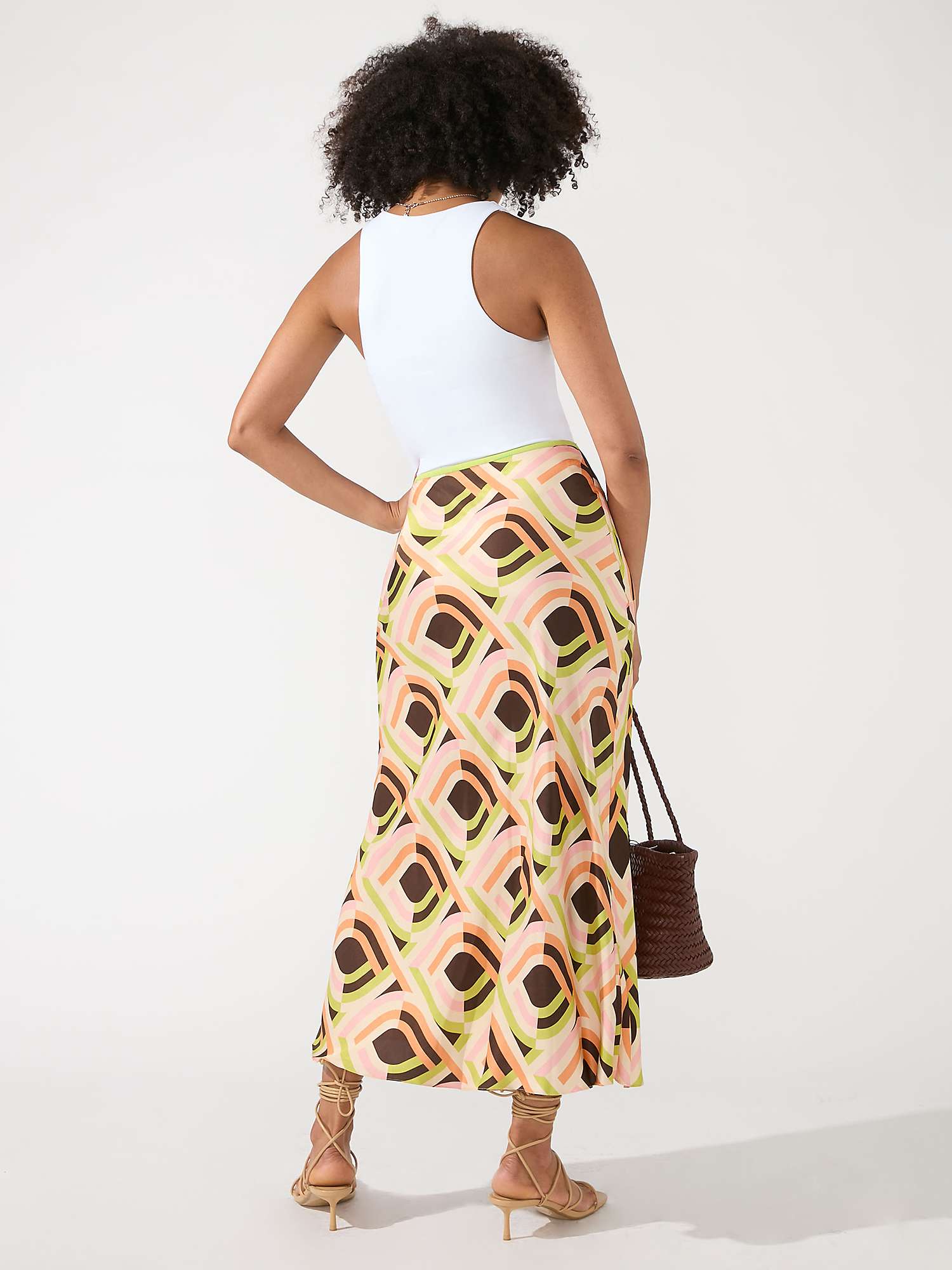 Buy Ro&Zo Graphic Geometric Print Bias Cut Midi Skirt, Black/Multi Online at johnlewis.com
