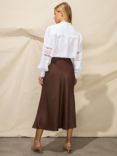 Ro&Zo Plain Satin Bias Midi Skirt, Brown, Brown