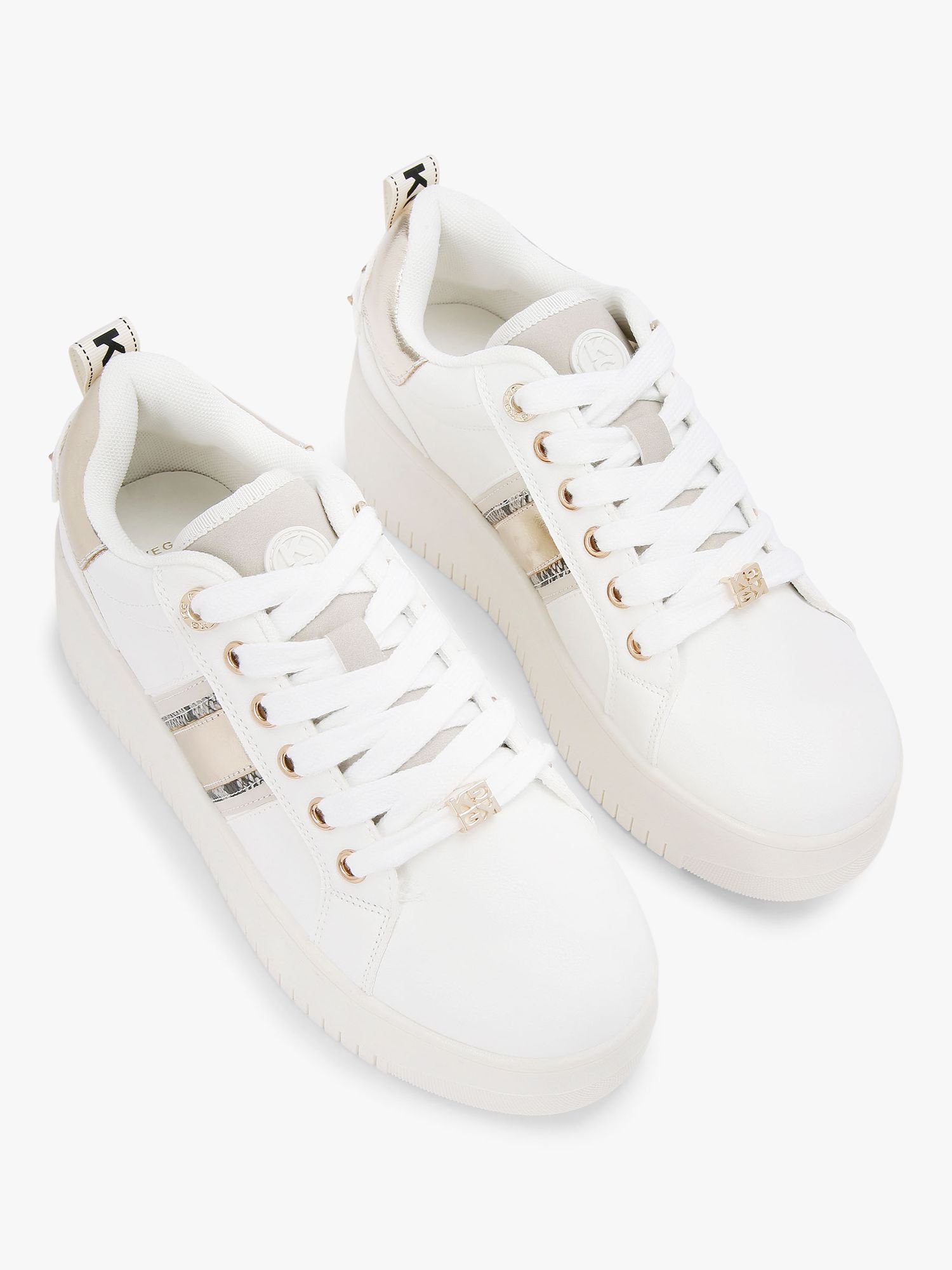 KG Kurt Geiger Leslie Lace Up Trainers, White/Gold at John Lewis & Partners