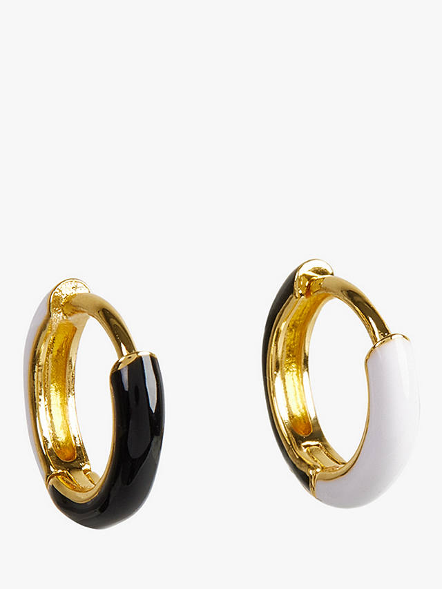 HUSH Effie Enamel Huggie Hoop Earrings, Gold/Black/White