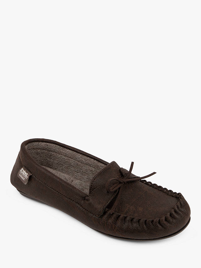 totes Distressed Moccasin Slippers, Brown