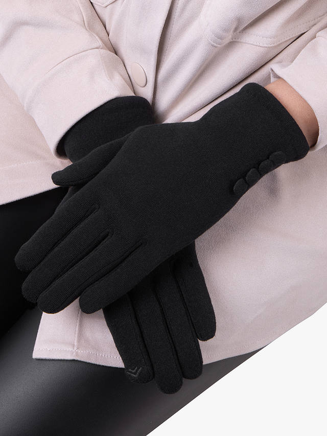 totes Thermal Smartouch Button Detail Gloves, Black at John Lewis ...