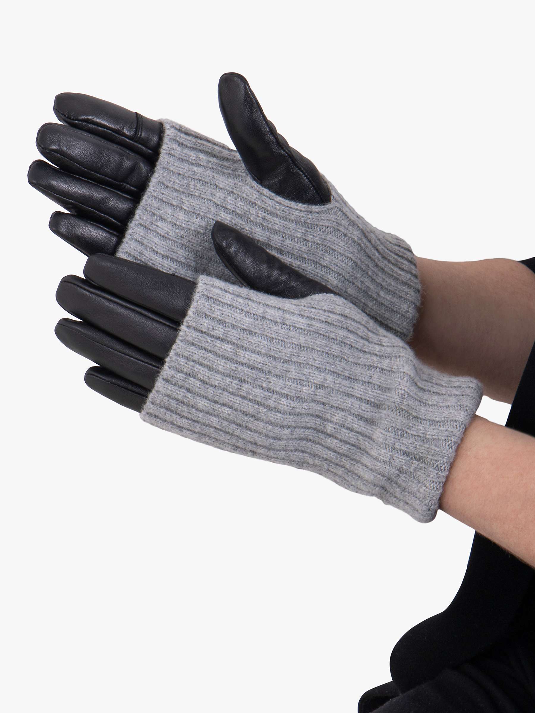 Buy totes Leather Overlay Knit Trim Gloves, Grey/Black Online at johnlewis.com