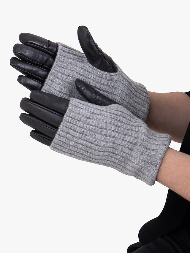 totes Leather Overlay Knit Trim Gloves, Grey/Black