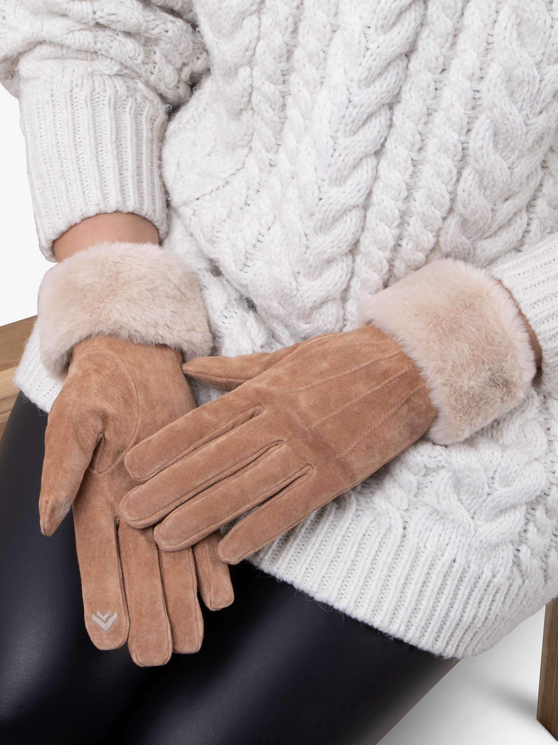 Buy totes Three Point Suede Faux Fur Cuff Gloves, Tan Online at johnlewis.com