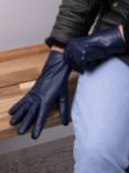 totes Three Point Water Repellent Leather Gloves, Navy