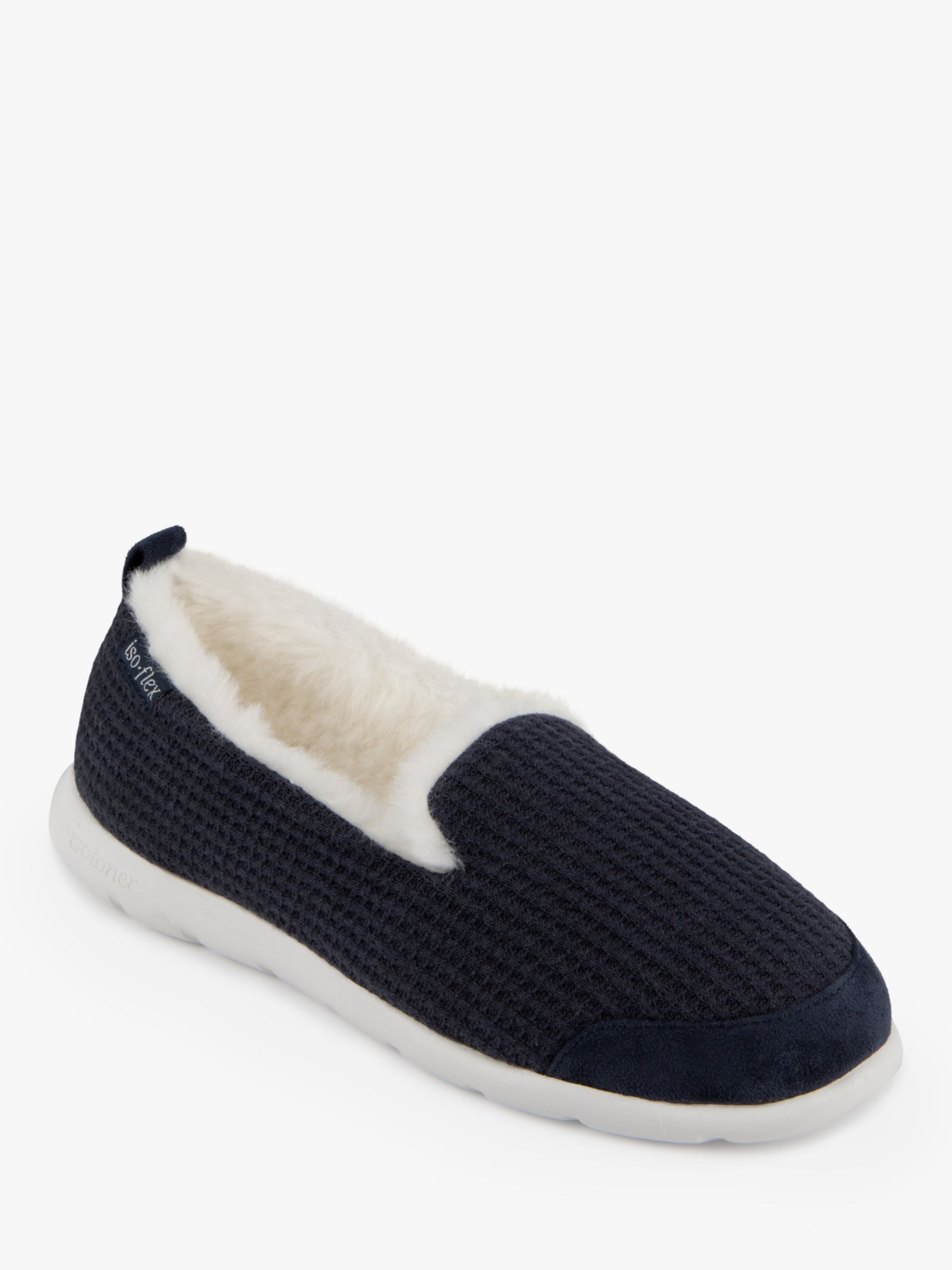 totes Iso-Flex Waffle Full Back Slippers, Navy at John Lewis & Partners