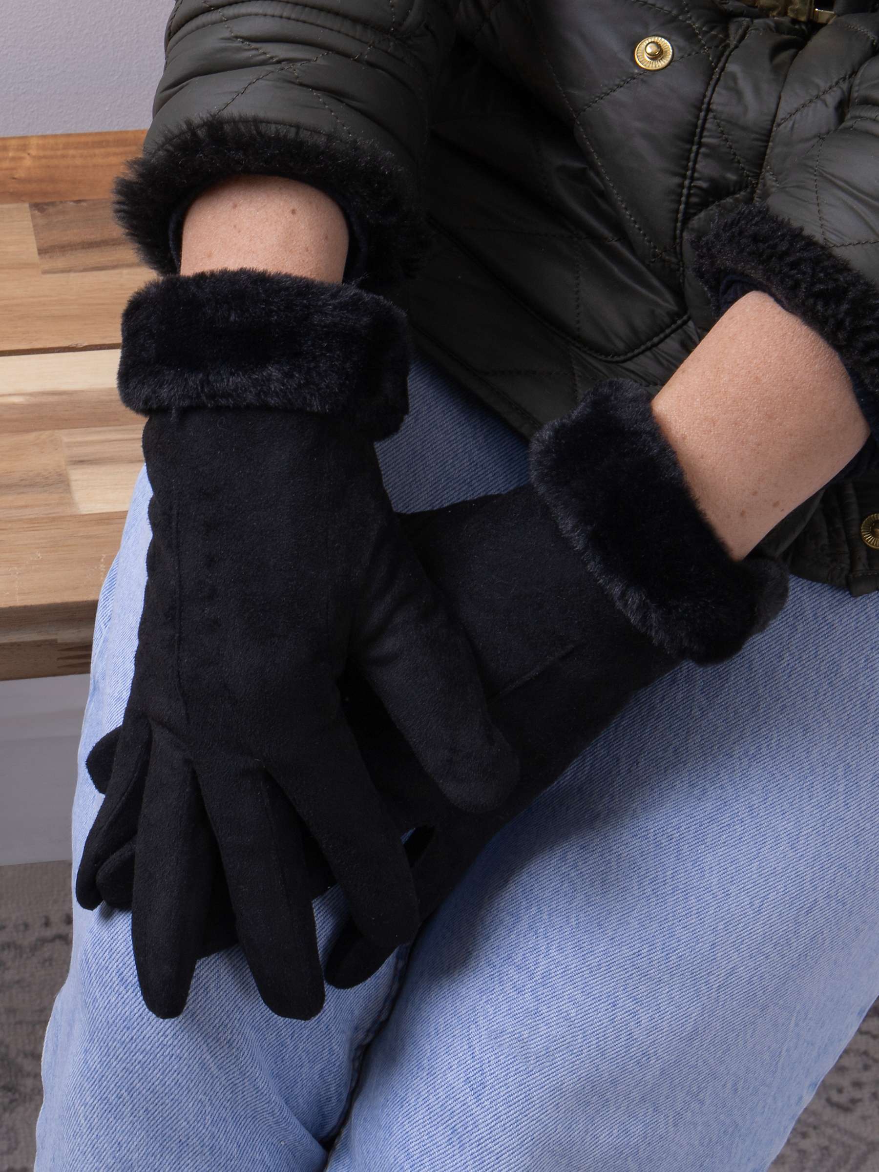 Buy totes Ladies One Point Faux Suede Gloves, Black Online at johnlewis.com