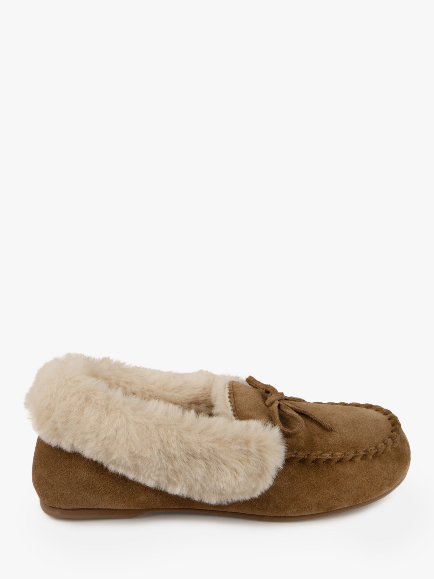 totes Genuine Suede Moccasin with Faux Fur Lining Slippers, Tan, 4