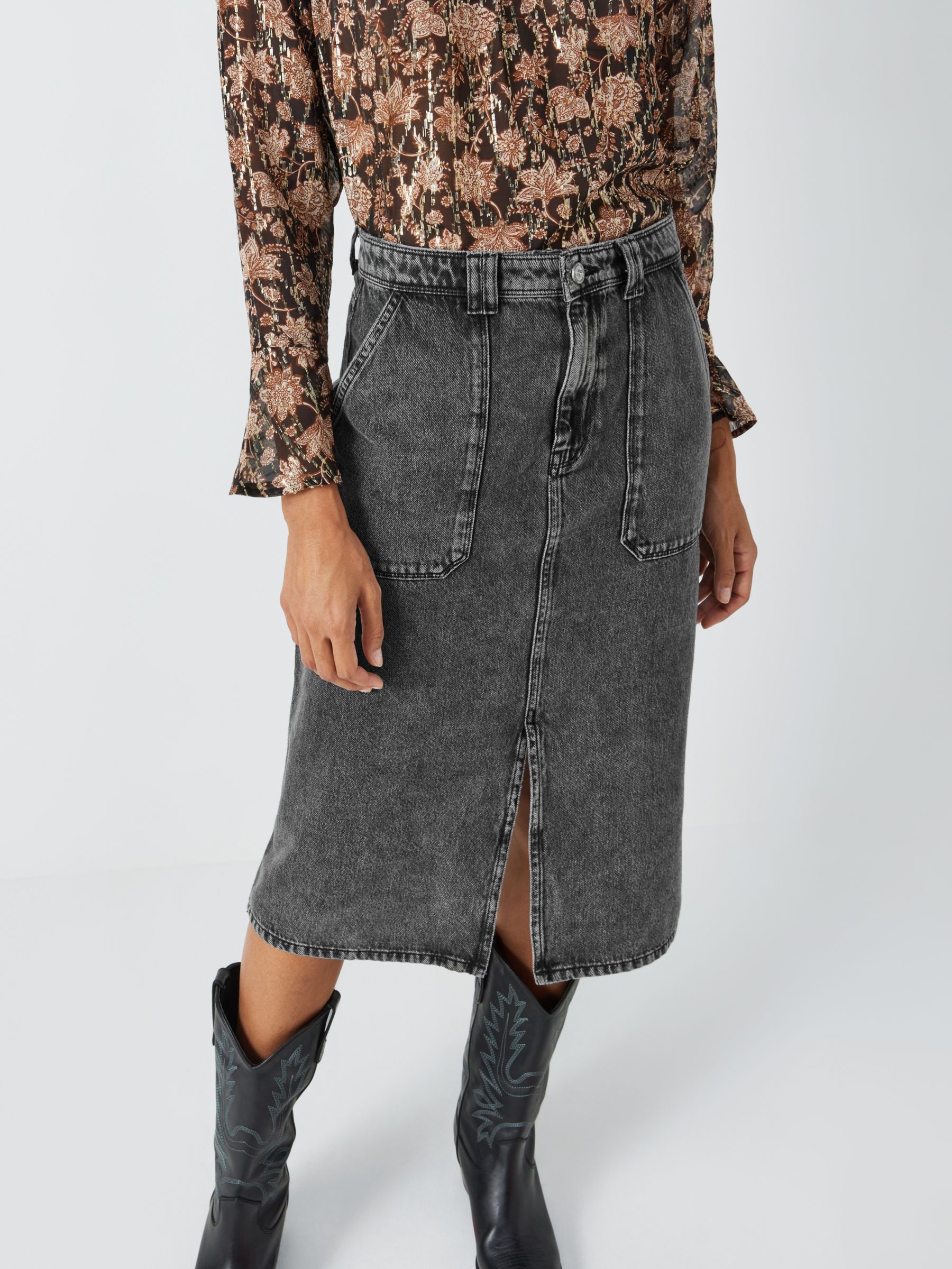 AND/OR Jonie Denim Skirt, Washed Grey at John Lewis & Partners