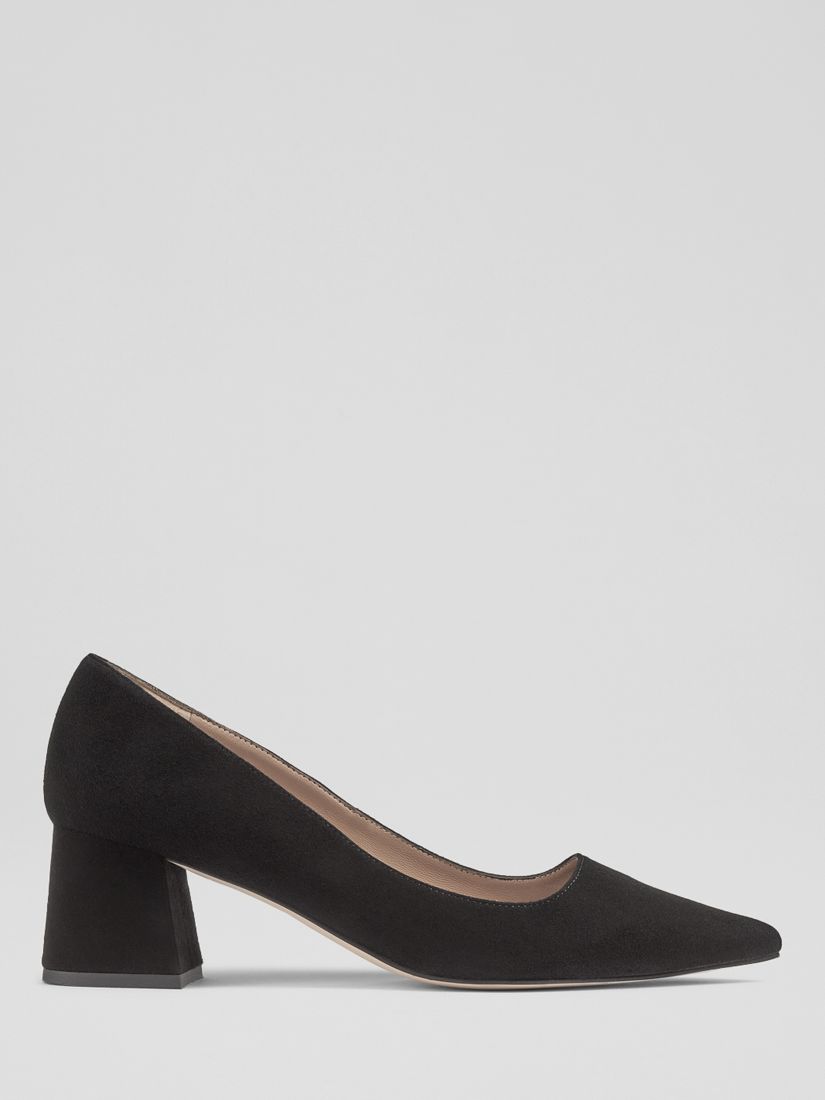 L.K.Bennett Sloane Block Heel Suede Court Shoes, Black, 6