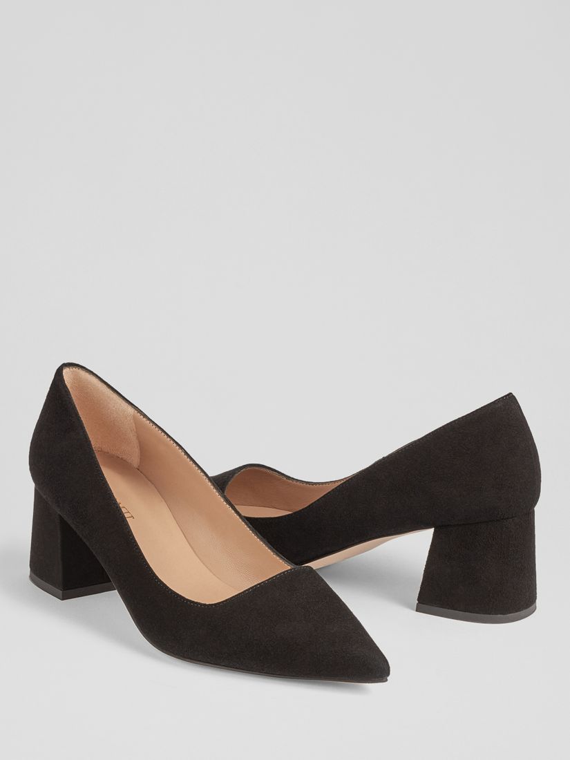 L.K.Bennett Sloane Block Heel Suede Court Shoes, Black, 6