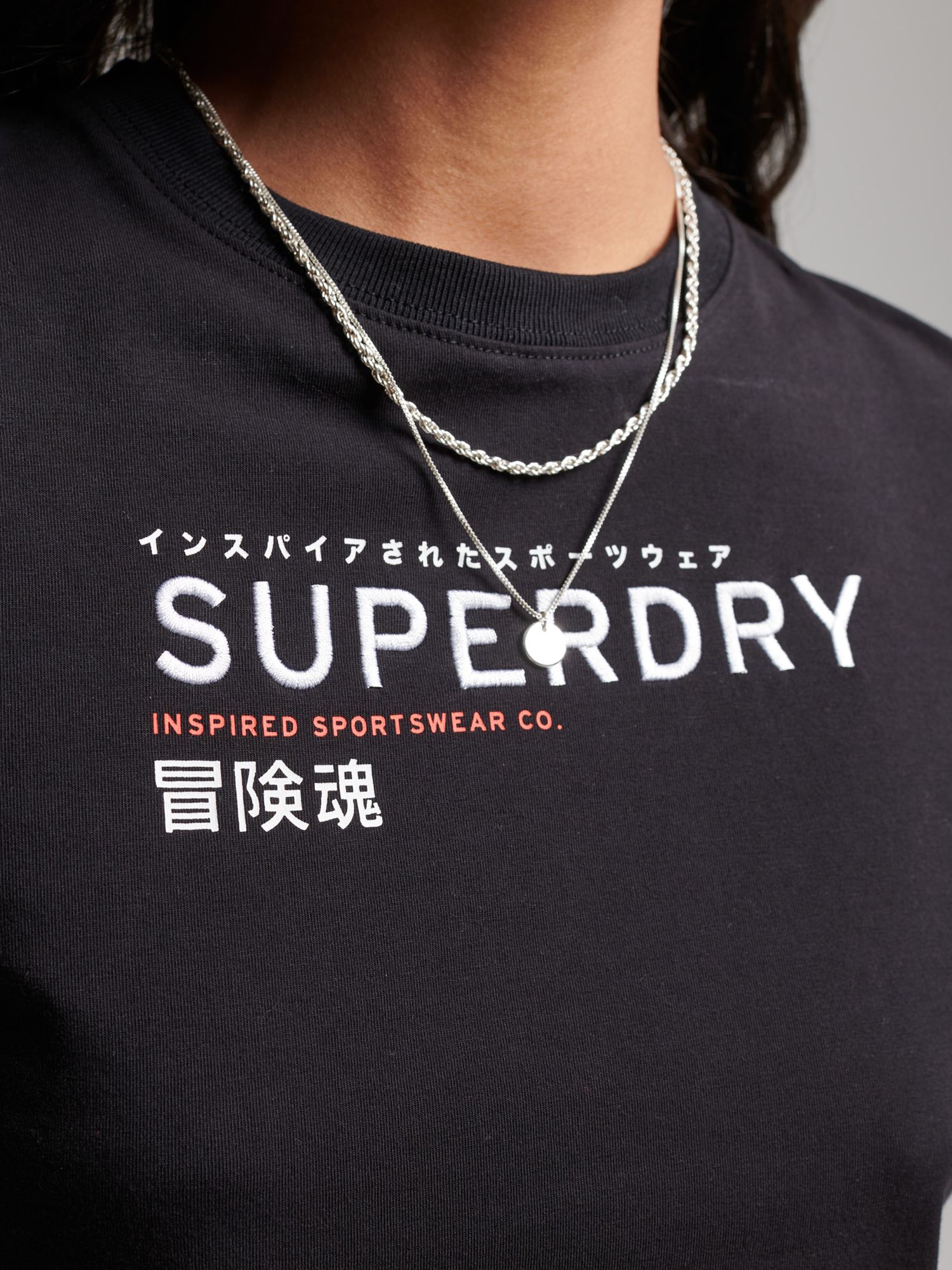 Superdry Code Graphic Embroidered Tiny T-Shirt, Black at John Lewis ...