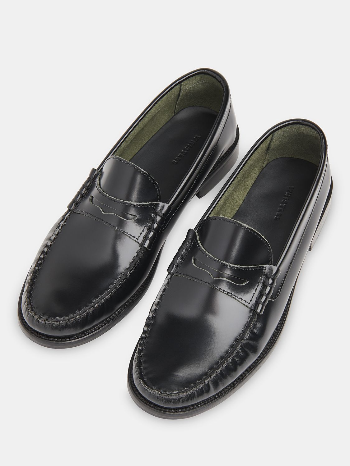 Whistles Manny Leather Loafers, Black at John Lewis & Partners
