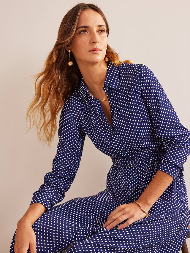 Boden Kate Spot Print Midi Shirt Dress, Navy