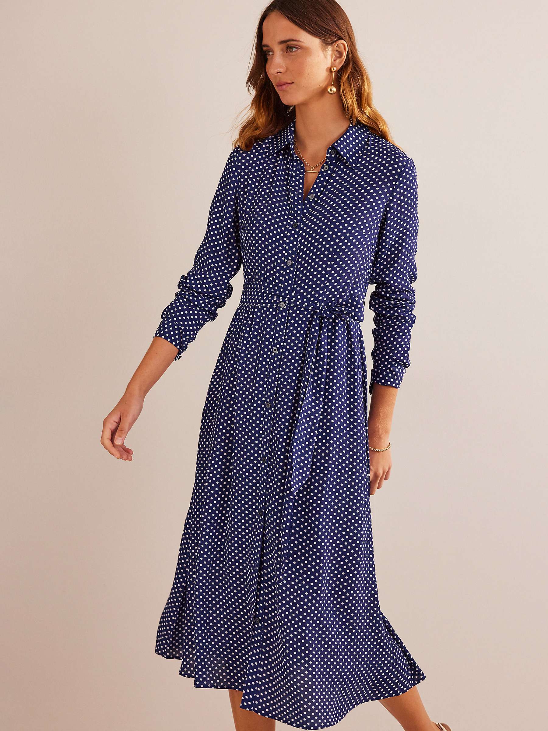 Boden Kate Spot Print Midi Shirt Dress, Navy at John Lewis & Partners