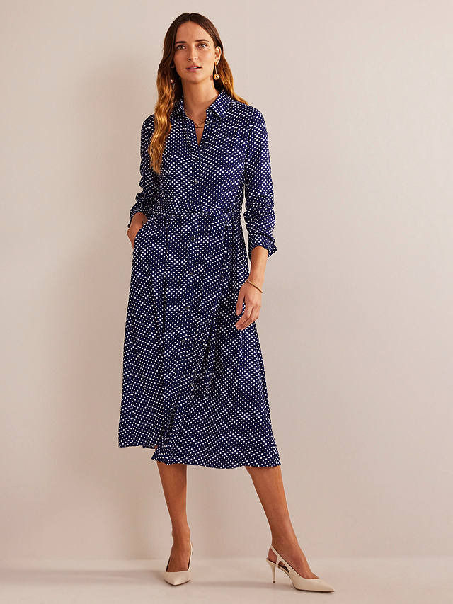 Boden Kate Spot Print Midi Shirt Dress, Navy