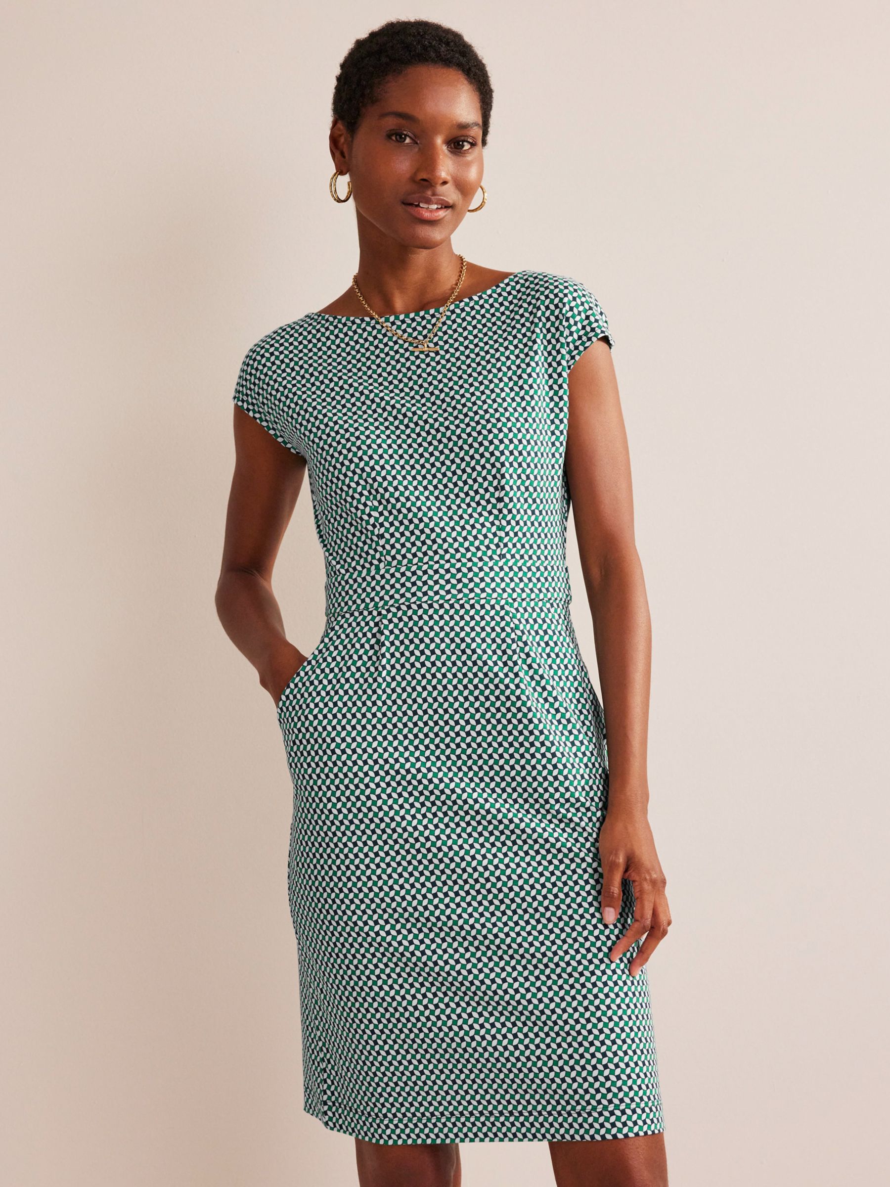 Boden Florrie Diamond Print Dress, Meadow Green/Multi