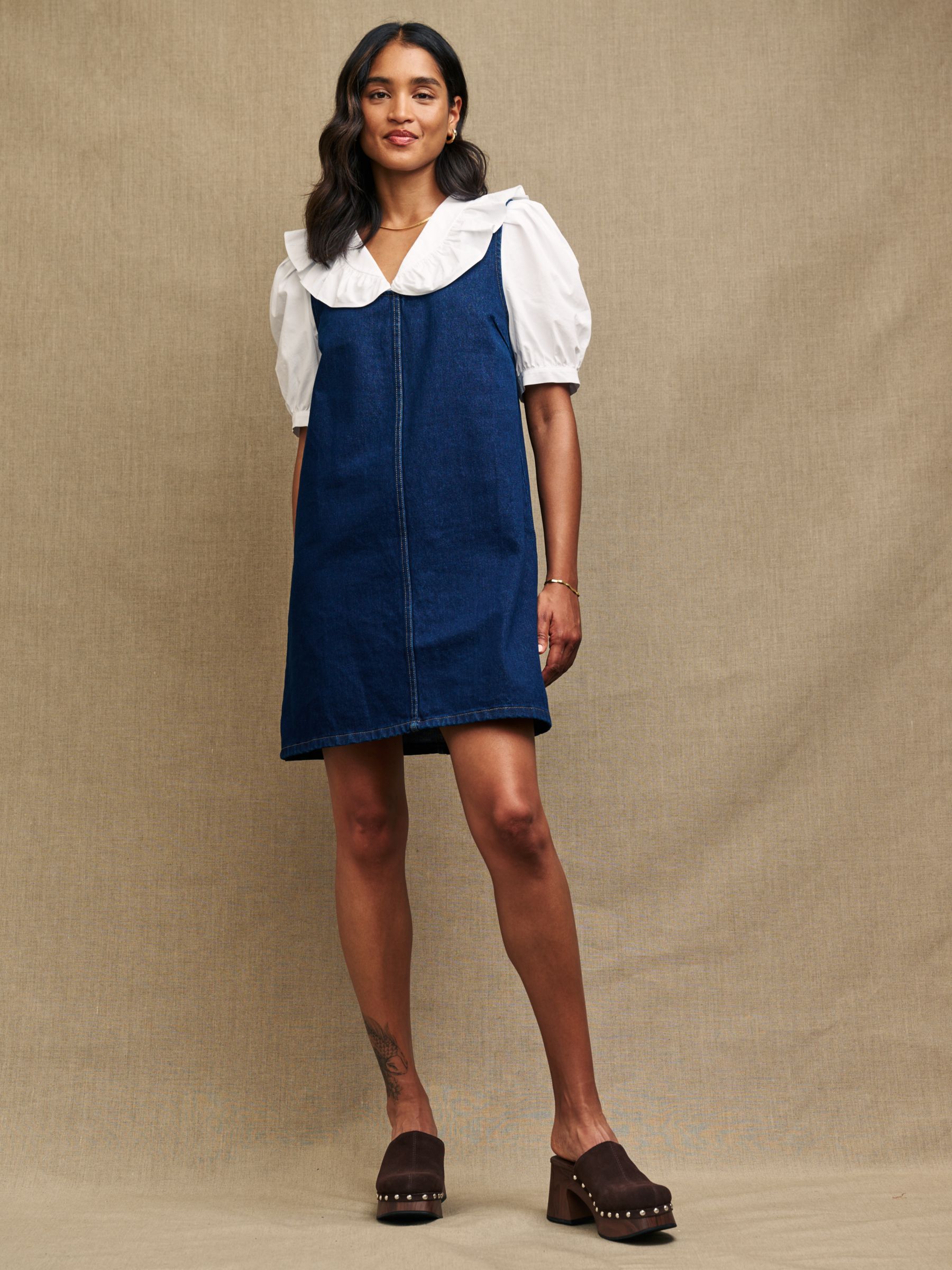 Plus Size Dark Blue Pockets Midi Denim Dungaree Dress – Pluspreorder