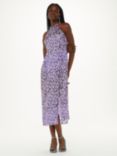 Whistles Metallic Floral Dobby Halterneck Midi Dress, Purple/Multi