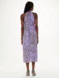 Whistles Metallic Floral Dobby Halterneck Midi Dress, Purple/Multi