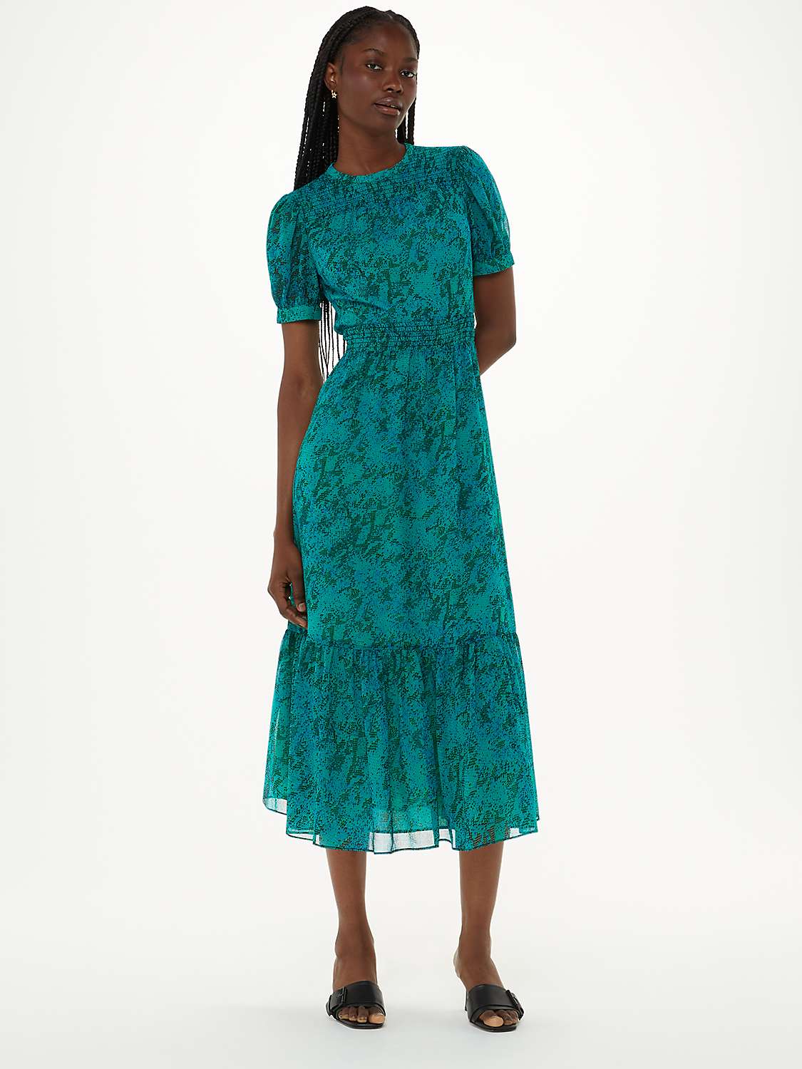 Buy Whistles Diagonal Snake Shirred Dress, Teal/Multi Online at johnlewis.com