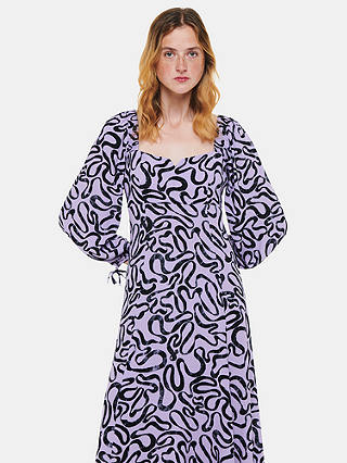 Whistles Georgie Ecovero Ribbon Print Dress, Purple/Multi