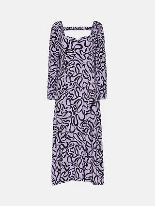 Whistles Georgie Ecovero Ribbon Print Dress, Purple/Multi