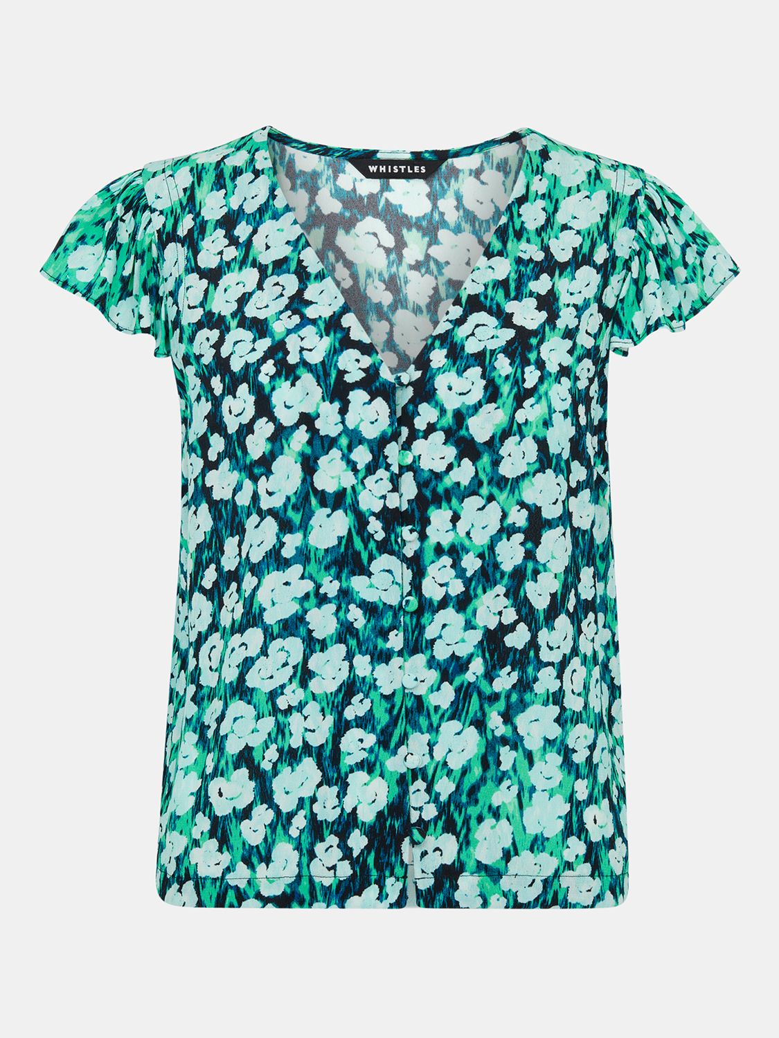 Buy Whistles Floral Petal Frill Top, Green/Multi Online at johnlewis.com