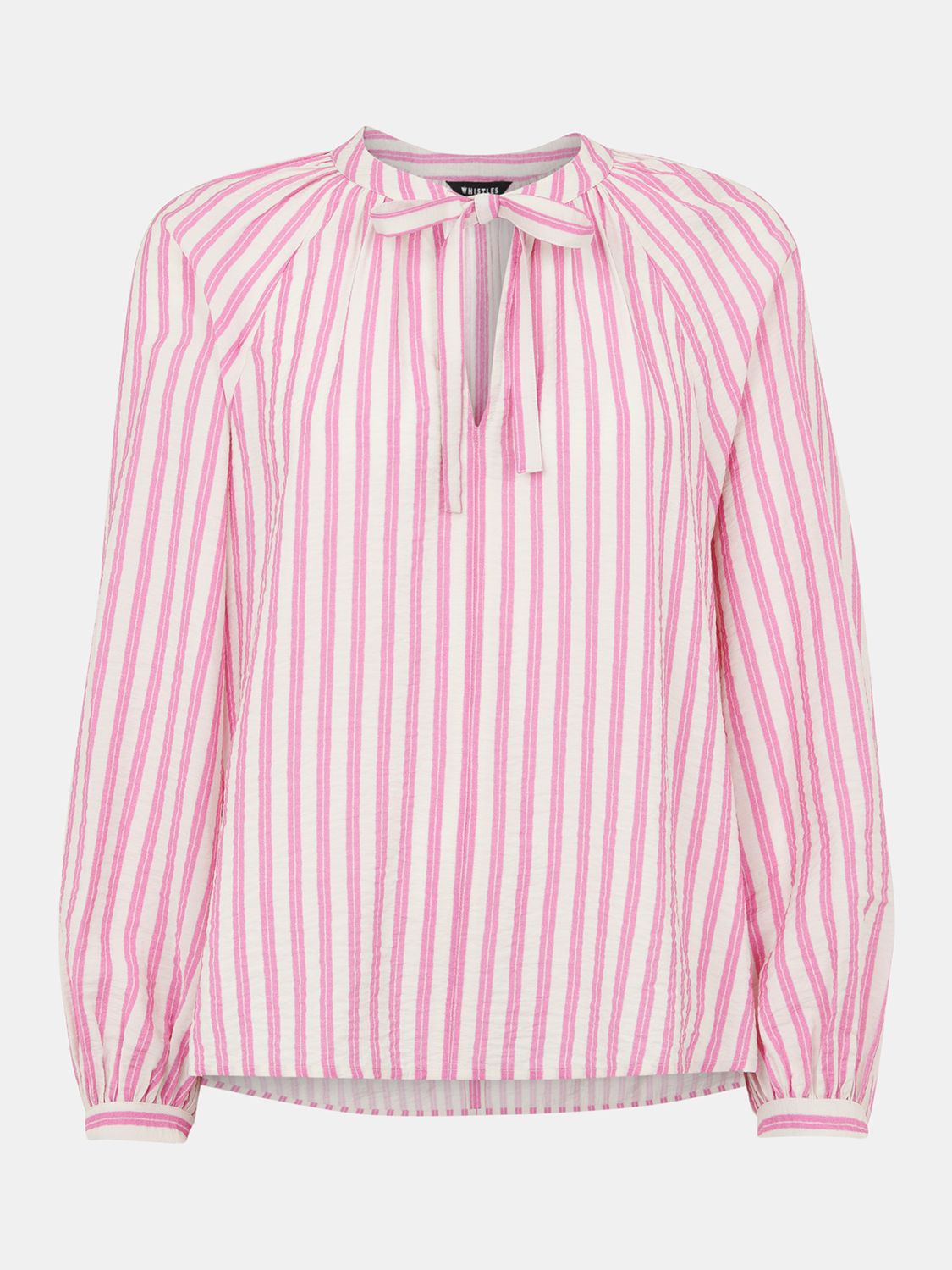 Buy Whistles Mia Stripe Tie Neck Blouse, Pink/Multi Online at johnlewis.com
