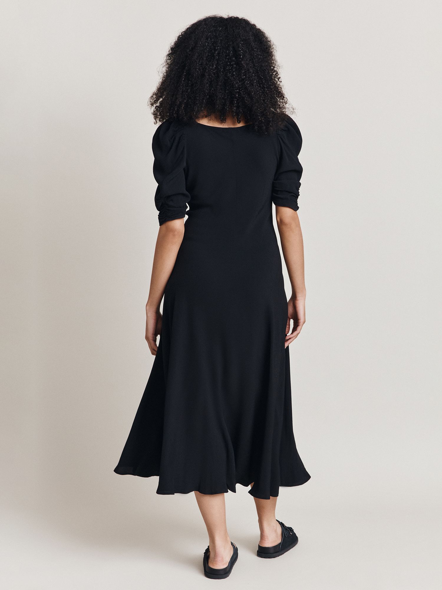 Ghost Penelope Tie Halter Neck Crepe Midi Dress, Black at John Lewis ...