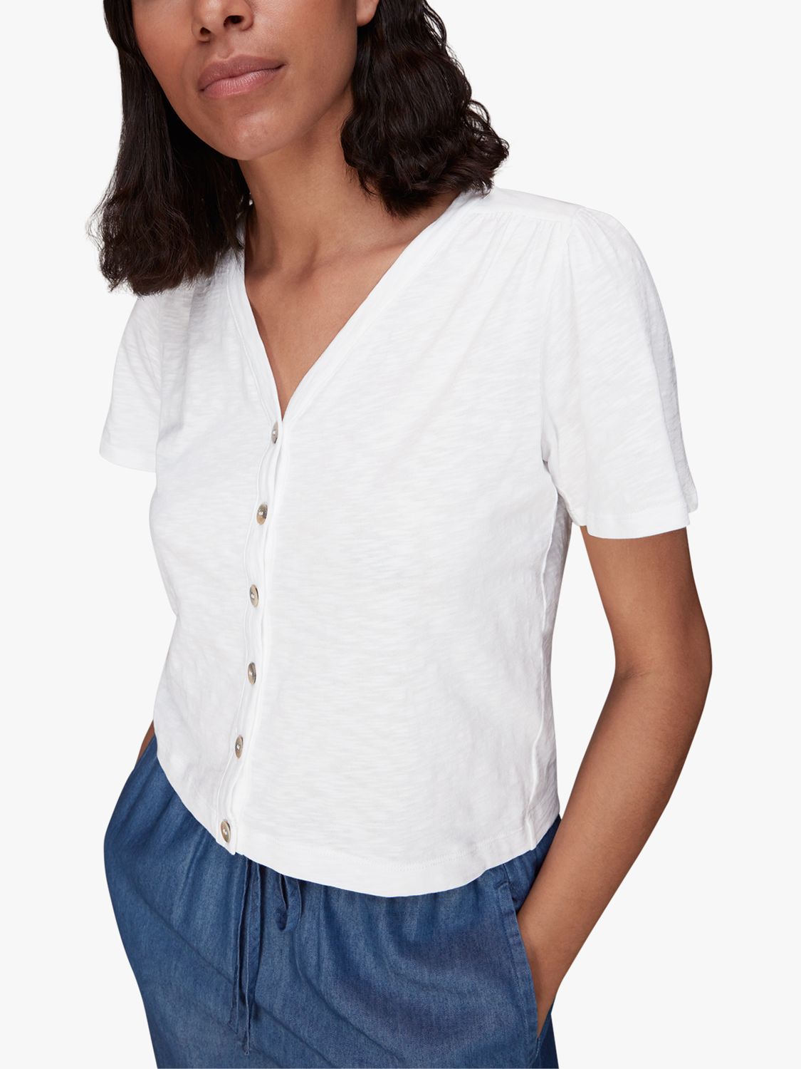Whistles Maeve V-Neck Button Front Top, White, M