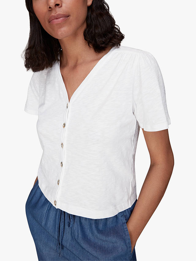 Whistles Maeve V-Neck Button Front Top, White