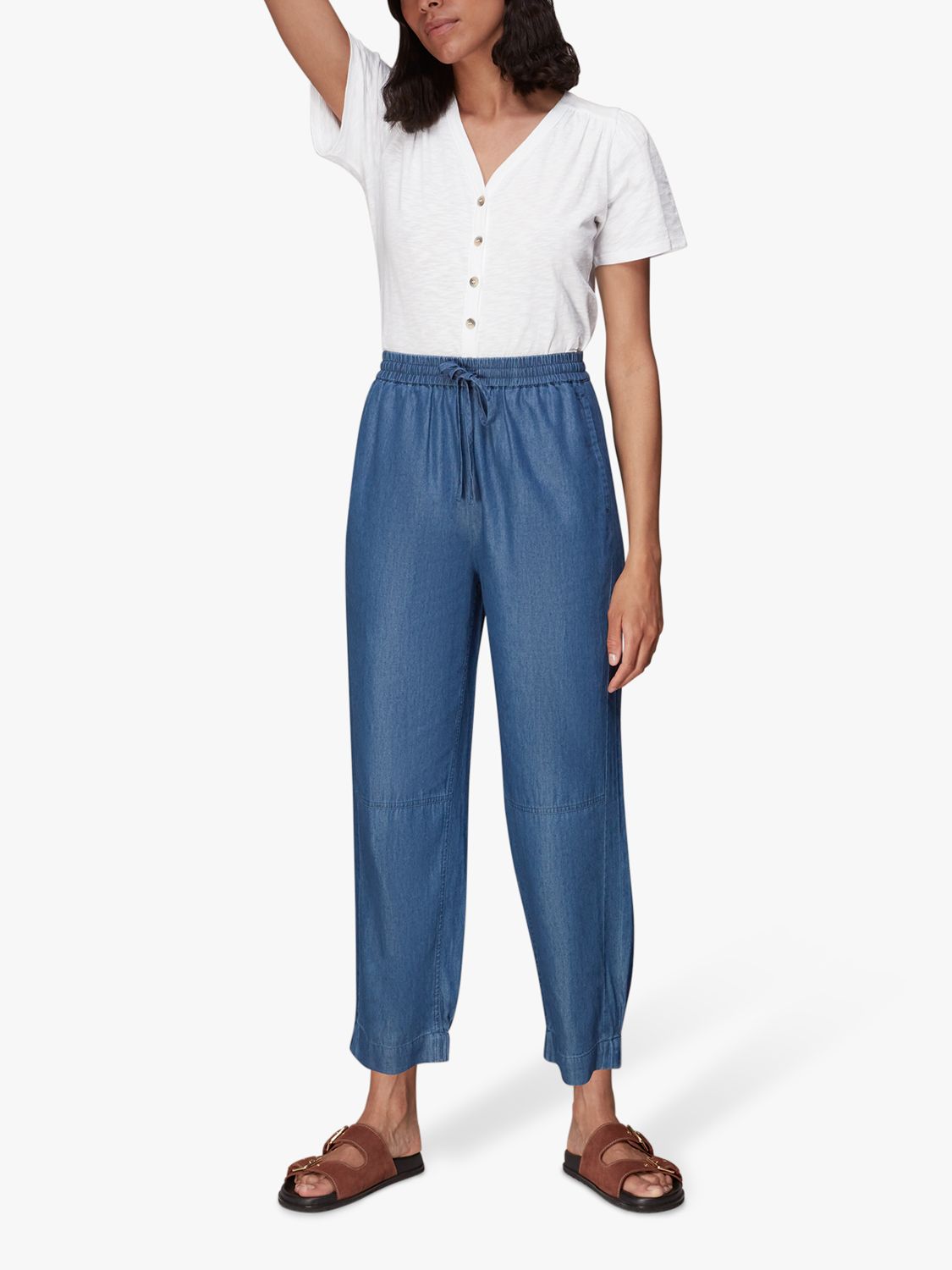 Whistles Maeve V-Neck Button Front Top, White at John Lewis & Partners