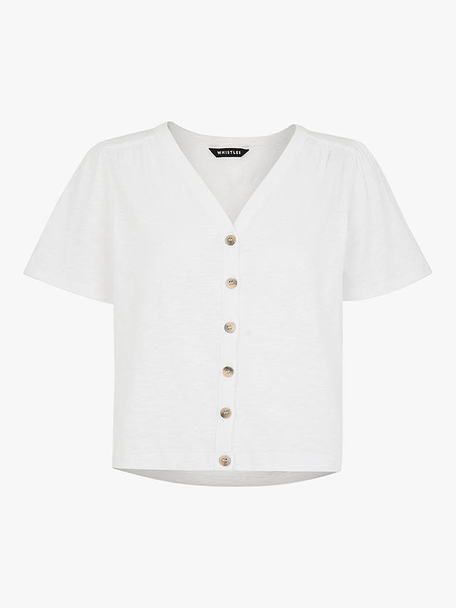 Whistles Maeve V-Neck Button Front Top, White
