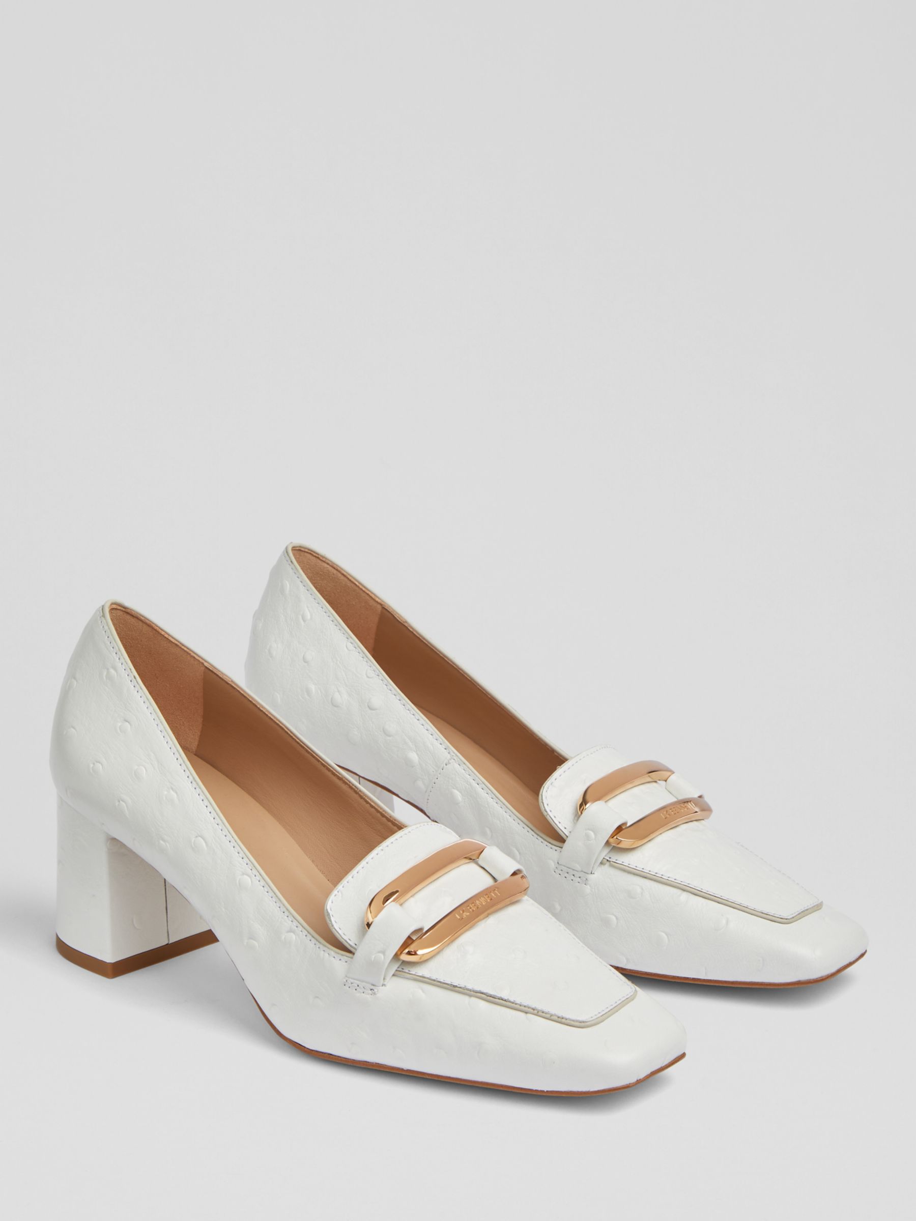 L.K.Bennett Susanna Block Heel Leather Court Shoes, Off White at John ...