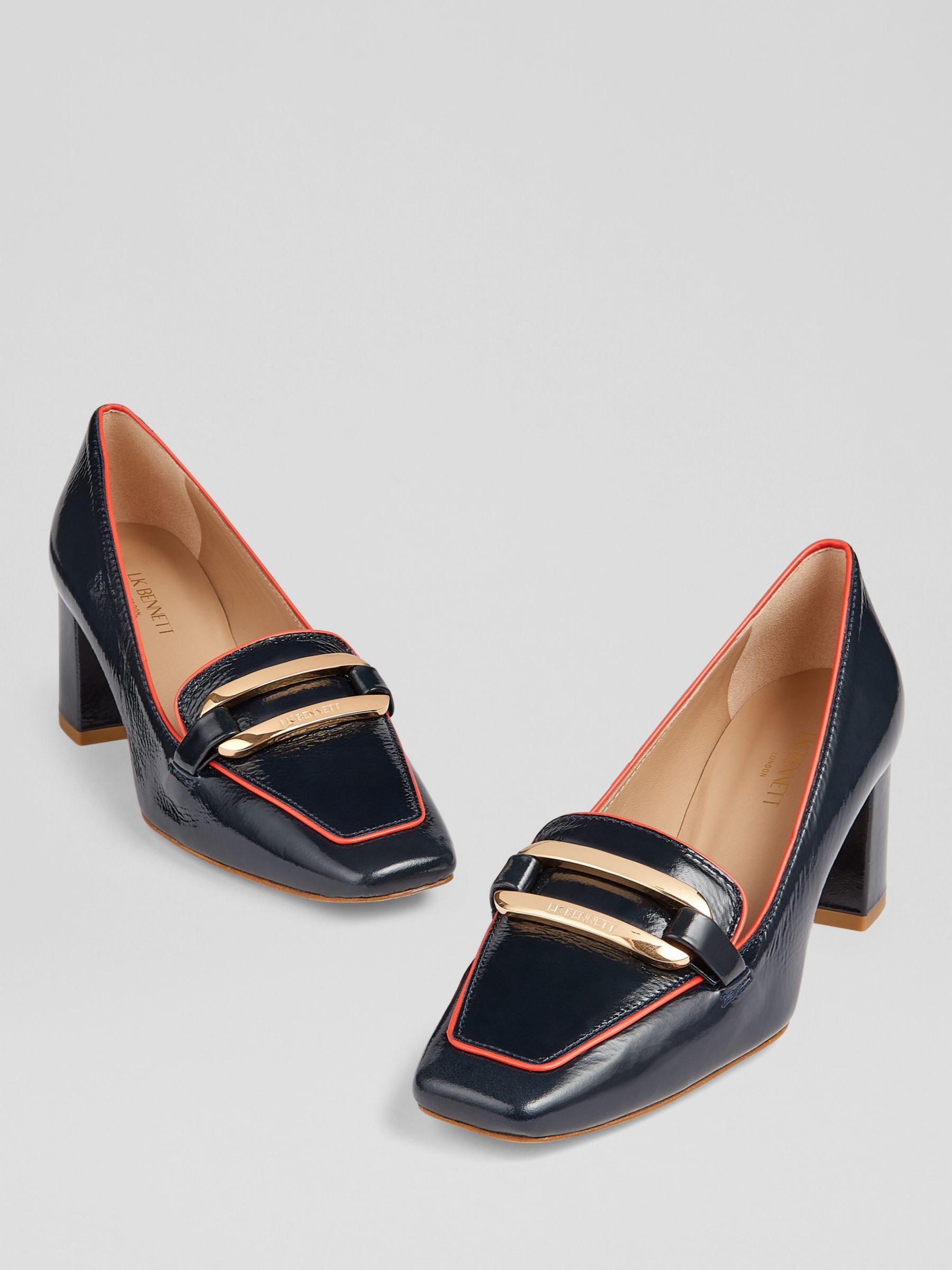 L.K.Bennett Susanna Block Heel Leather Court Shoes, Midnight Patent at ...