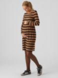 Mamalicious Nelle Stripe Jersey Maternity Dress, Black/Tobacco