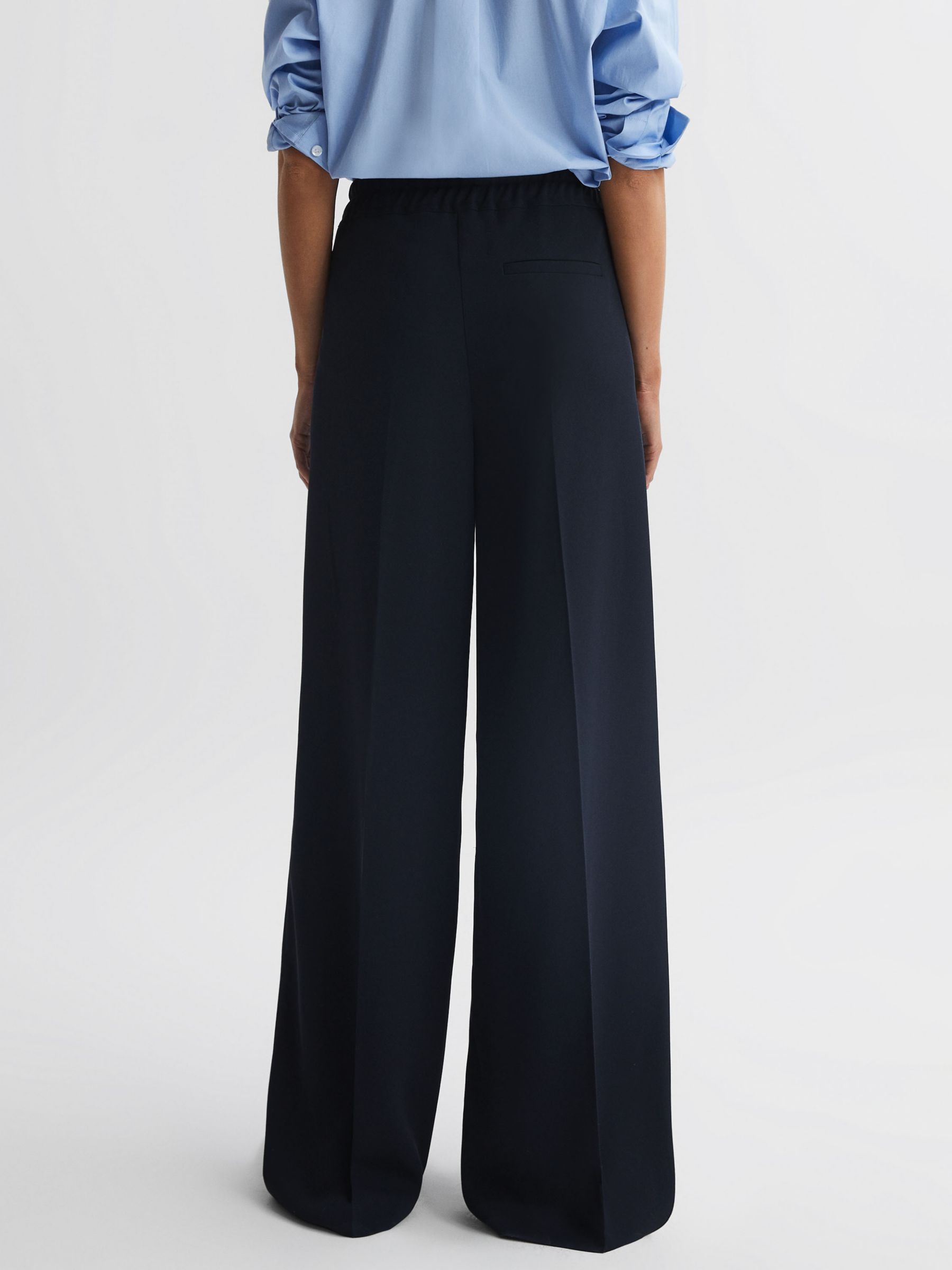 Reiss Rosalyn Wide Leg Trousers, Navy at John Lewis & Partners