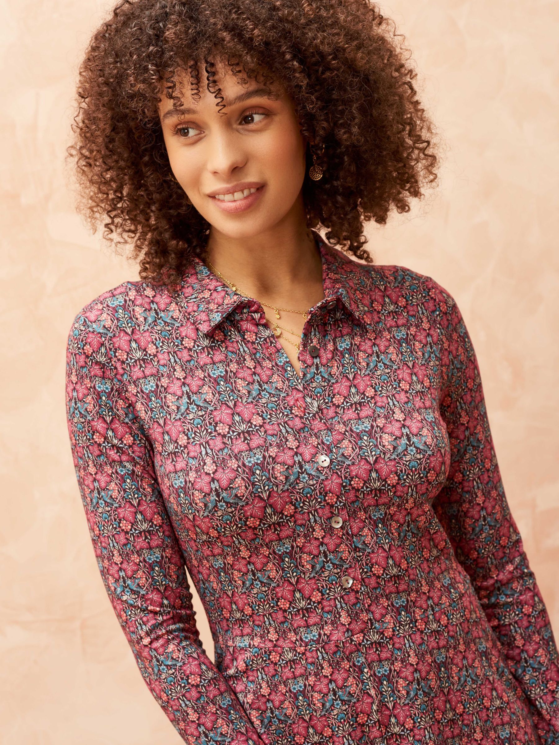 Brora Liberty Print Jersey Shirt Dress, Mulberry Leaves at John Lewis ...