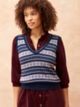 Brora Fair Isle Cashmere V-Neck Tank Top, French Navy